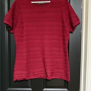 Lane Bryant Red Ribbed Fitted Short Sleeve Sweater